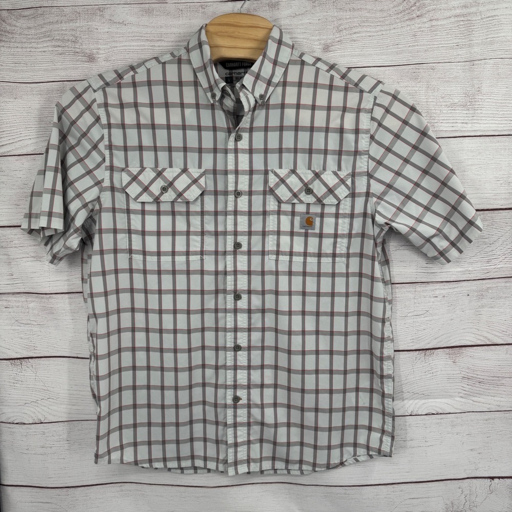 Carhartt Force Plaid Button Up Relaxed Fit Short Sleeve Shirt Large Vented